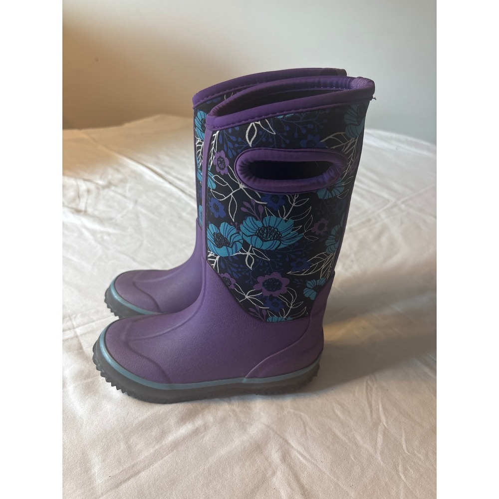 Lone Cone Rain Boots Kids 12 Purple Good Floral Neoprene Waterproof Pull-On